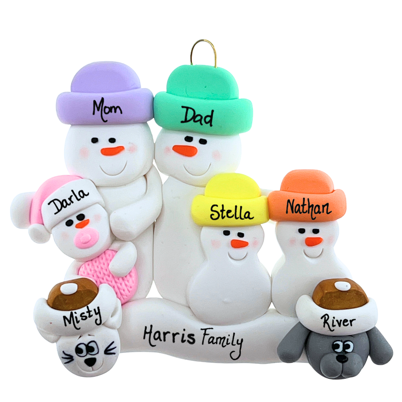 Baby Family 5 People- Pink with 2 Pets Christmas Ornament (New Colours)
