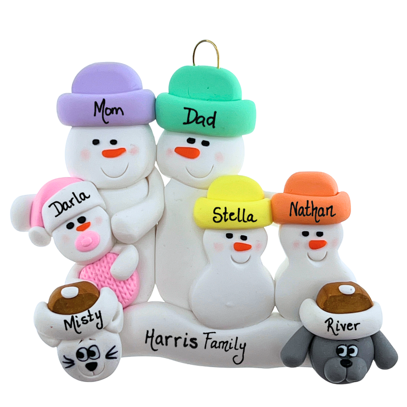 Baby Family 5 People - Blue with 2 Pets Christmas Ornament (New Colours)