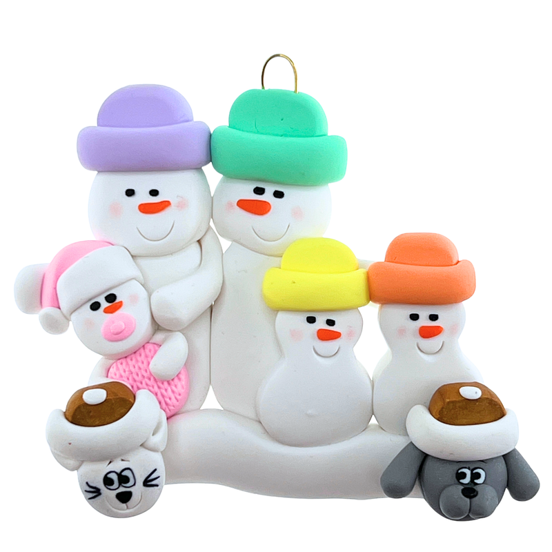 Baby Family 5 People- Pink with 2 Pets Christmas Ornament (New Colours)