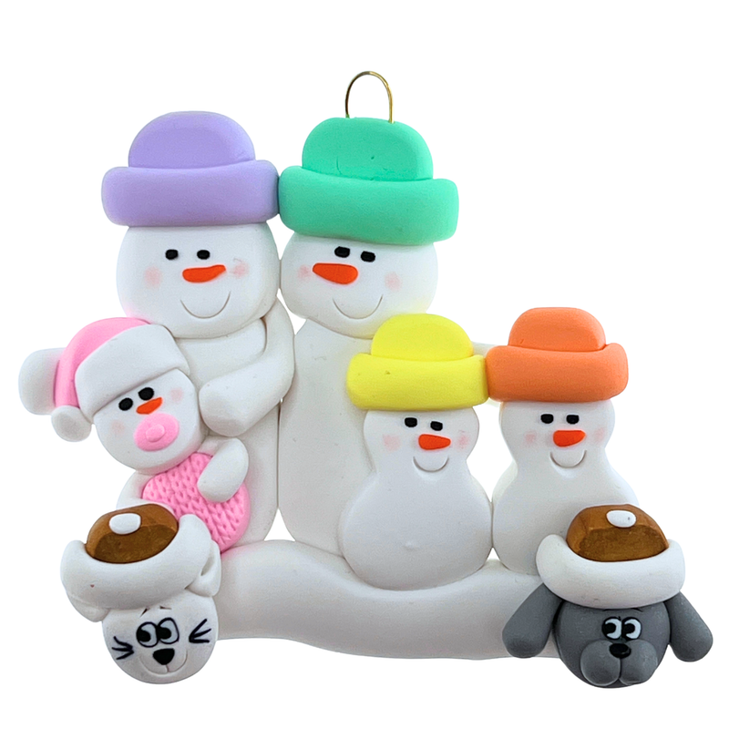 Baby Family 5 People - Blue with 2 Pets Christmas Ornament (New Colours)