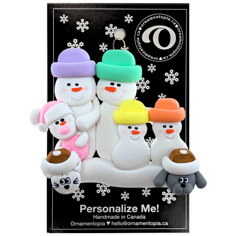 Baby Family 5 People- Pink with 2 Pets Christmas Ornament (New Colours)