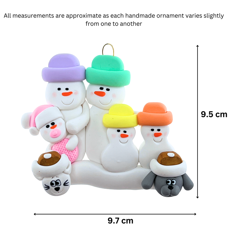 Baby Family 5 People- Pink with 2 Pets Christmas Ornament (New Colours)
