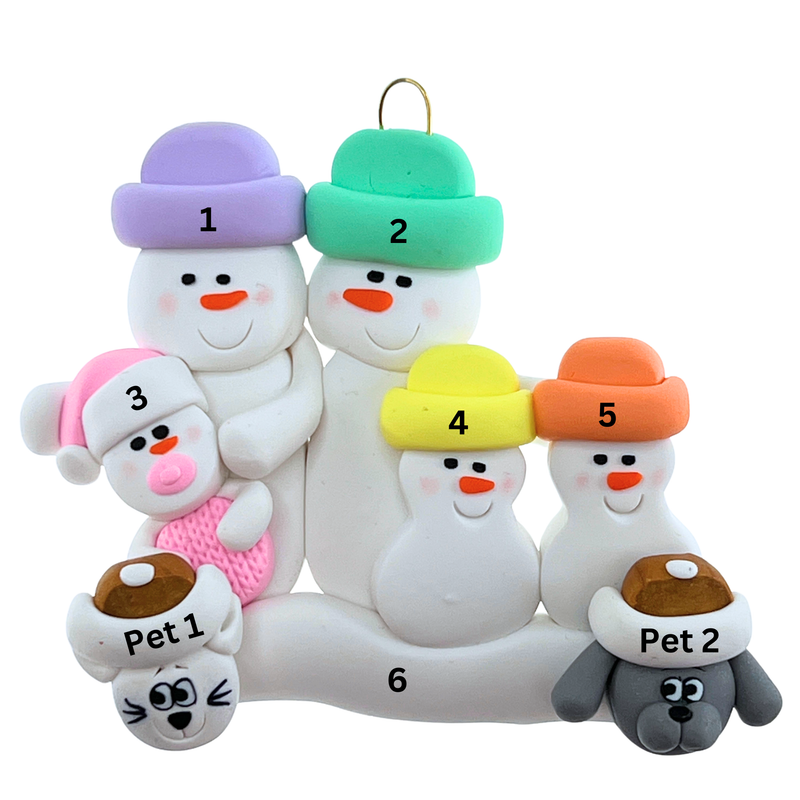 Baby Family 5 People - Blue with 2 Pets Christmas Ornament (New Colours)