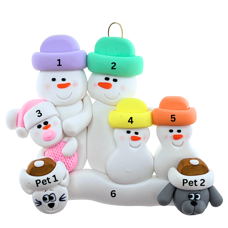 Baby Family 5 People- Pink with 2 Pets Christmas Ornament (New Colours)