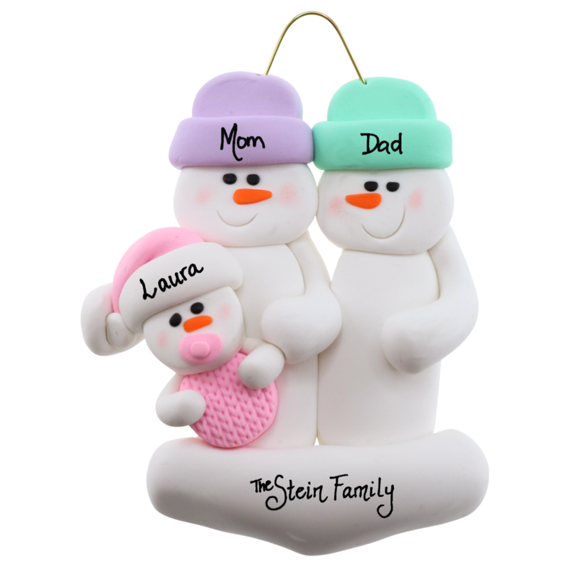 Pink Baby Family of 3 Christmas Ornament (new colors)