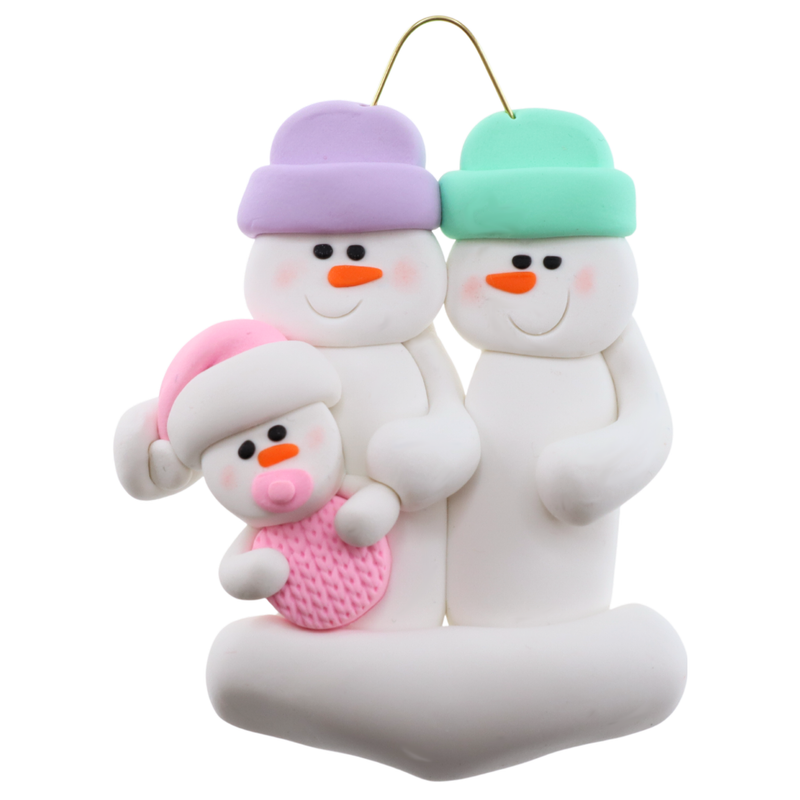Pink Baby Family of 3 Christmas Ornament (new colors)