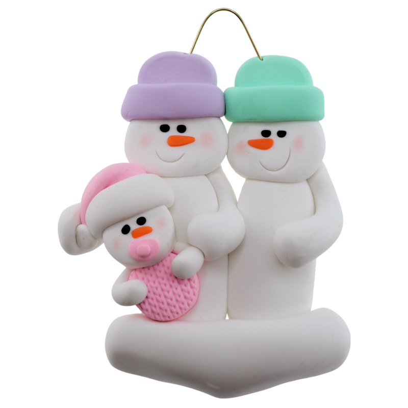 Pink Baby Family of 3 Christmas Ornament (new colors)