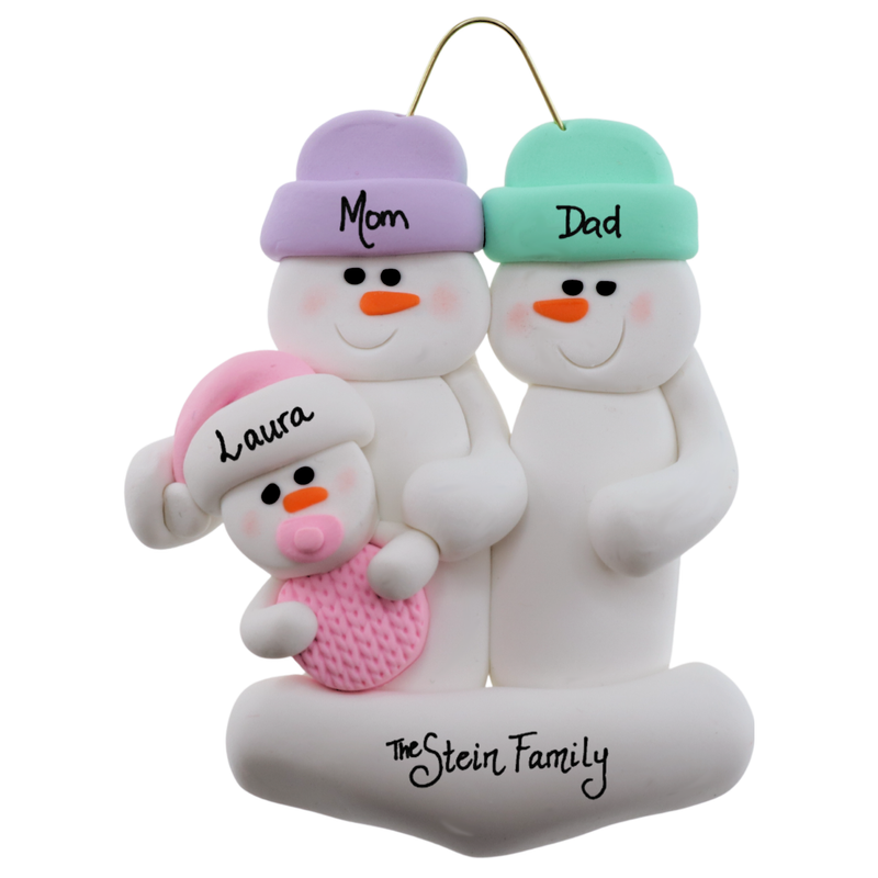 Pink Baby Family of 3 Christmas Ornament (new colors)