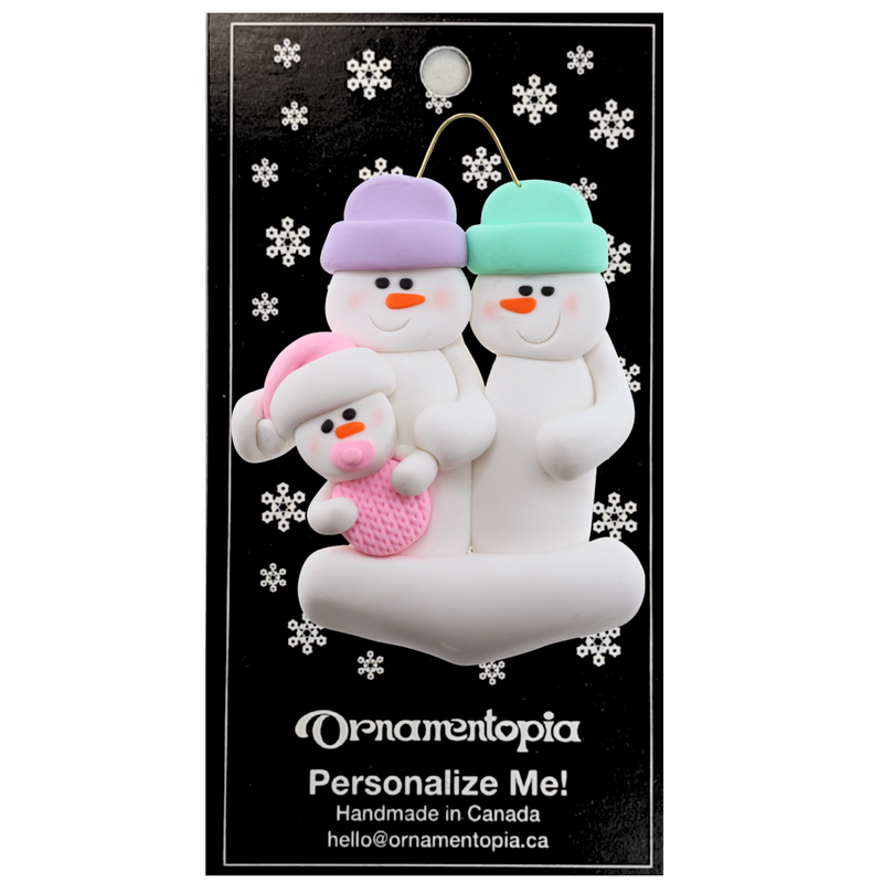 Pink Baby Family of 3 Christmas Ornament (new colors)