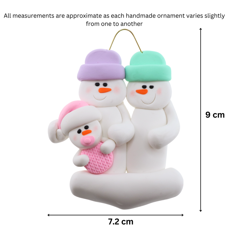 Pink Baby Family of 3 Christmas Ornament (new colors)