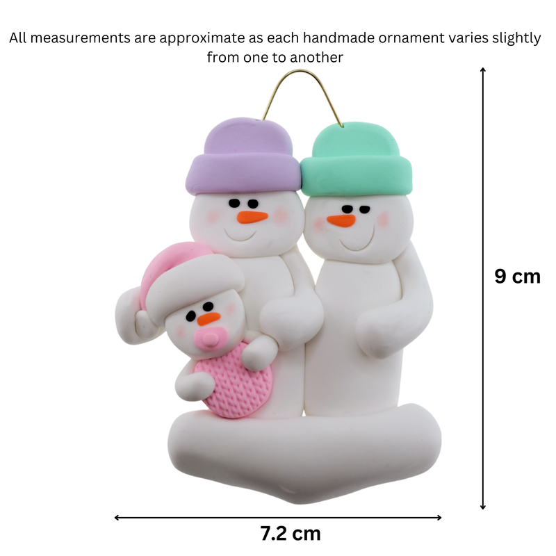 Pink Baby Family of 3 Christmas Ornament (new colors)