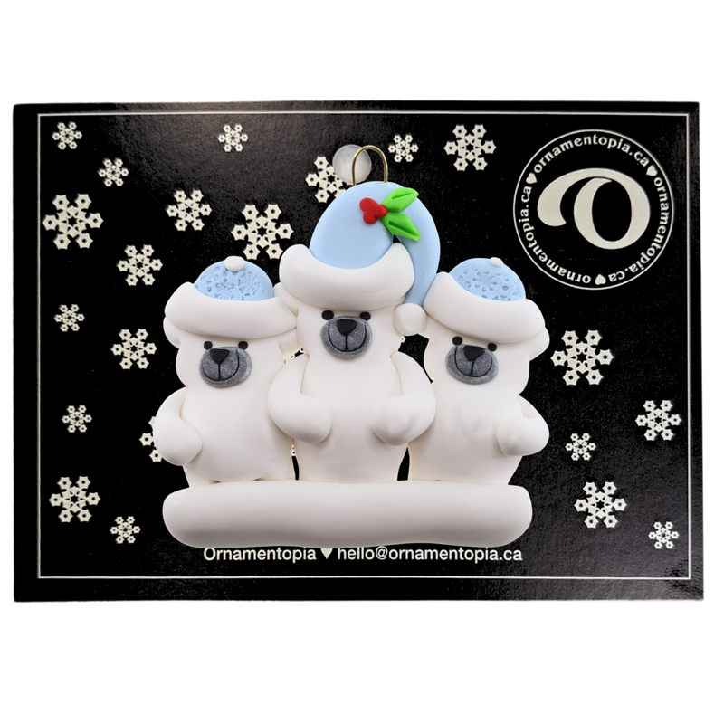 Polar Bear Single Family of 3 Christmas Ornament (new colors)