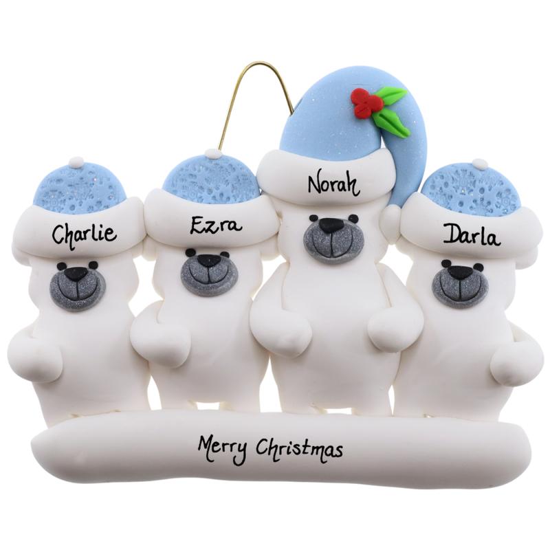 Polar Bear Single Family of 4 Christmas Ornament (new colors)