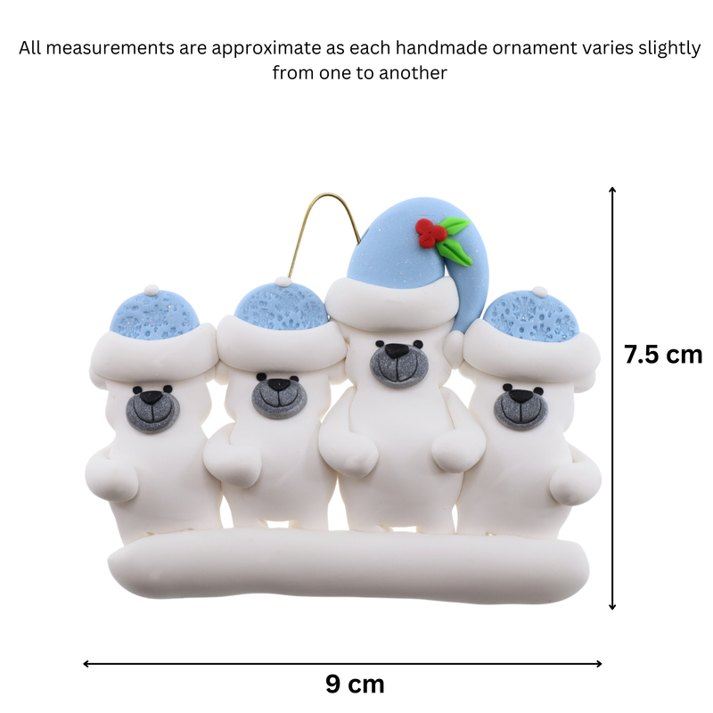 Polar Bear Single Family of 4 Christmas Ornament (new colors)