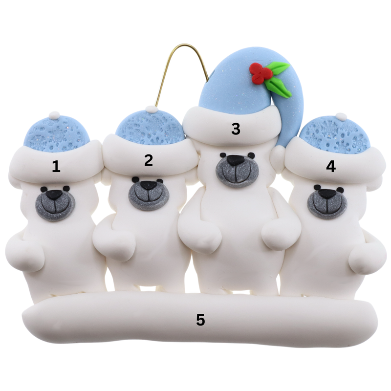 Polar Bear Single Family of 4 Christmas Ornament (new colors)