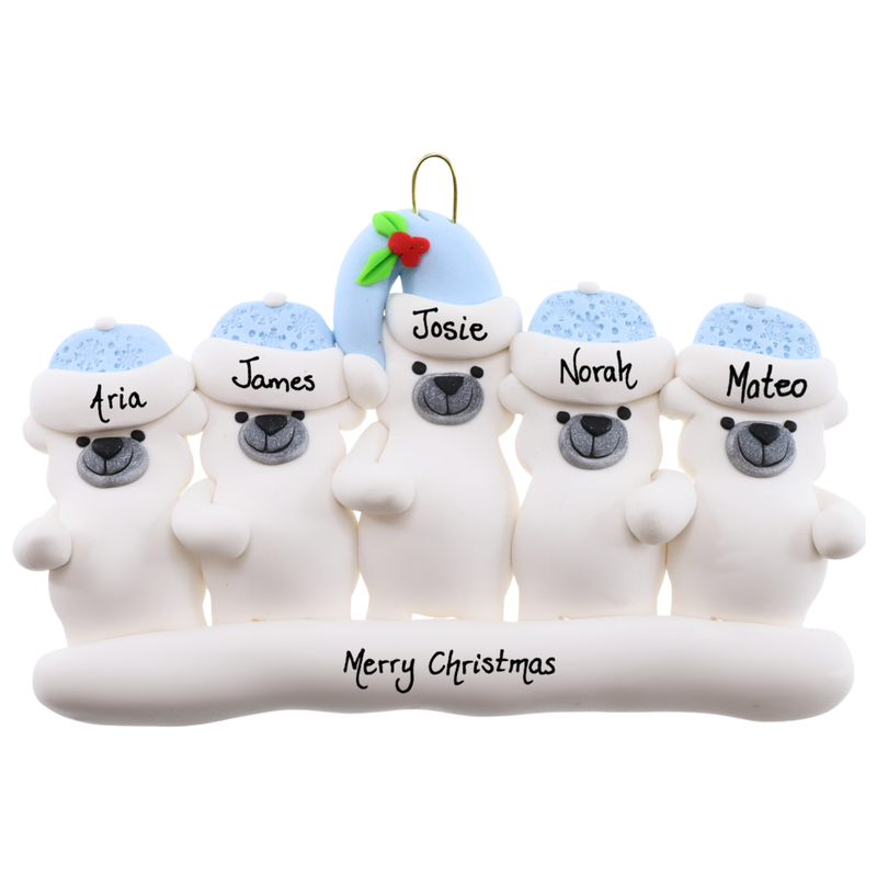 Polar Bear Single Family of 5 Christmas Ornament (new colors)