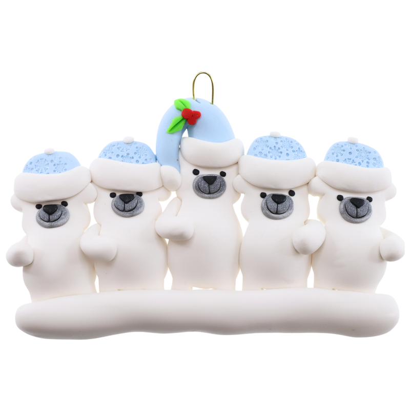 Polar Bear Single Family of 5 Christmas Ornament (new colors)