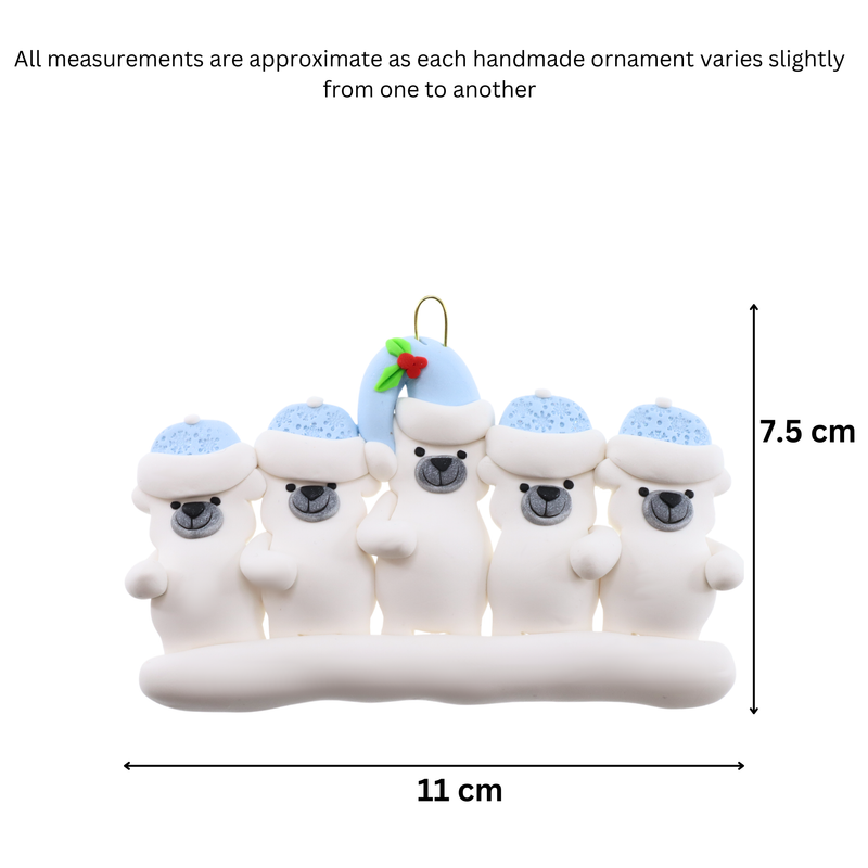 Polar Bear Single Family of 5 Christmas Ornament (new colors)