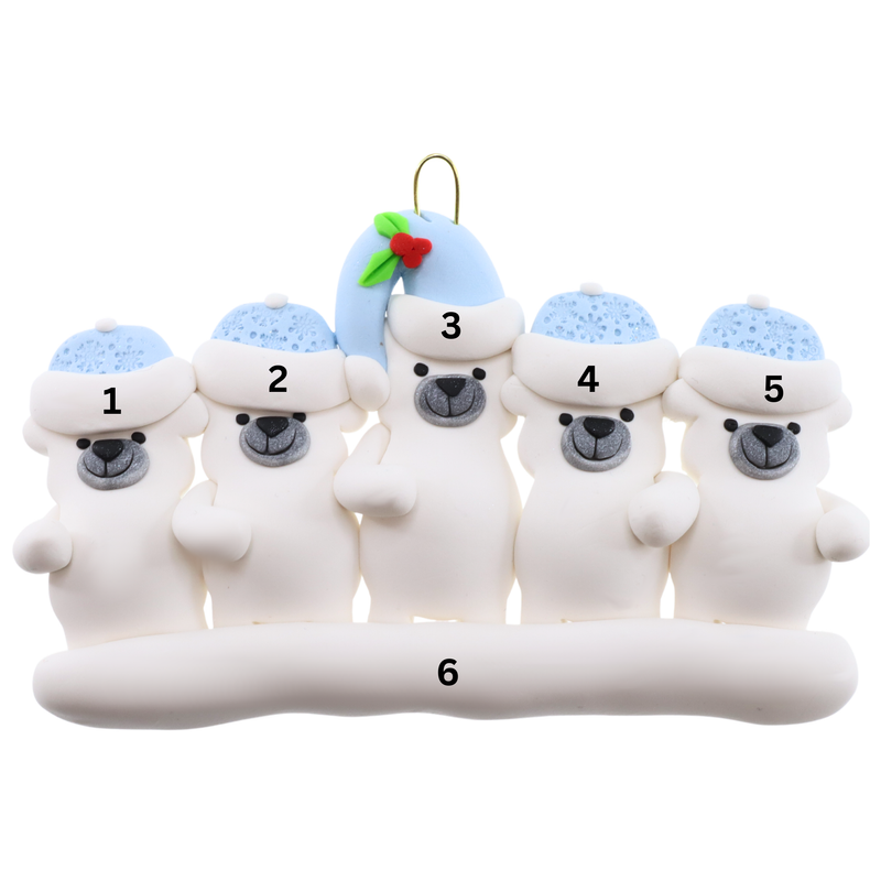 Polar Bear Single Family of 5 Christmas Ornament (new colors)