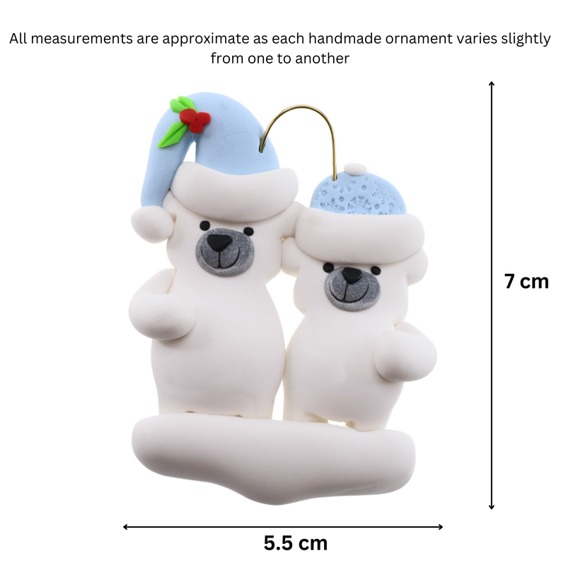 Polar Bear Single Family of 2 Christmas Ornament (new colors)
