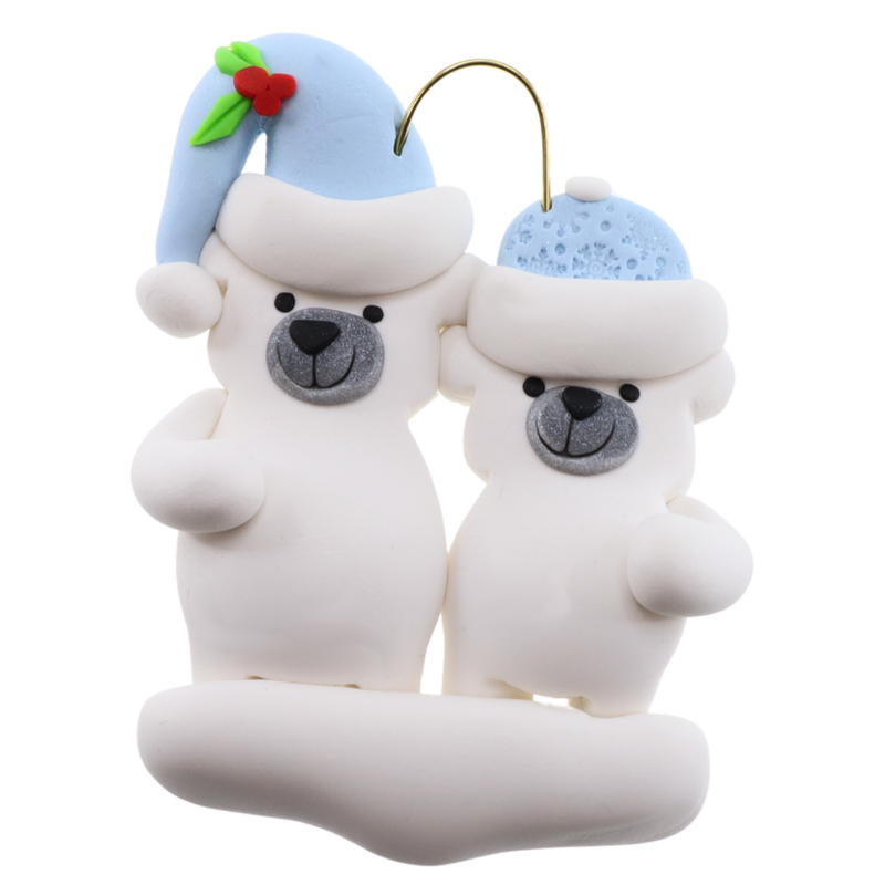 Polar Bear Single Family of 2 Christmas Ornament (new colors)