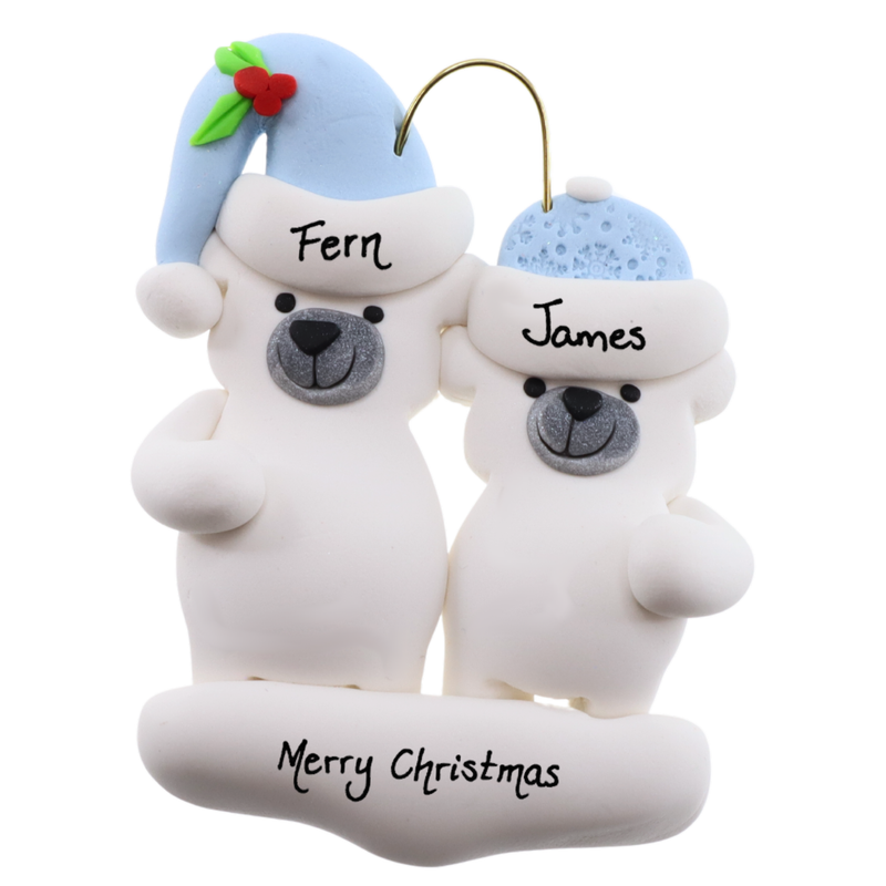 Polar Bear Single Family of 2 Christmas Ornament (new colors)
