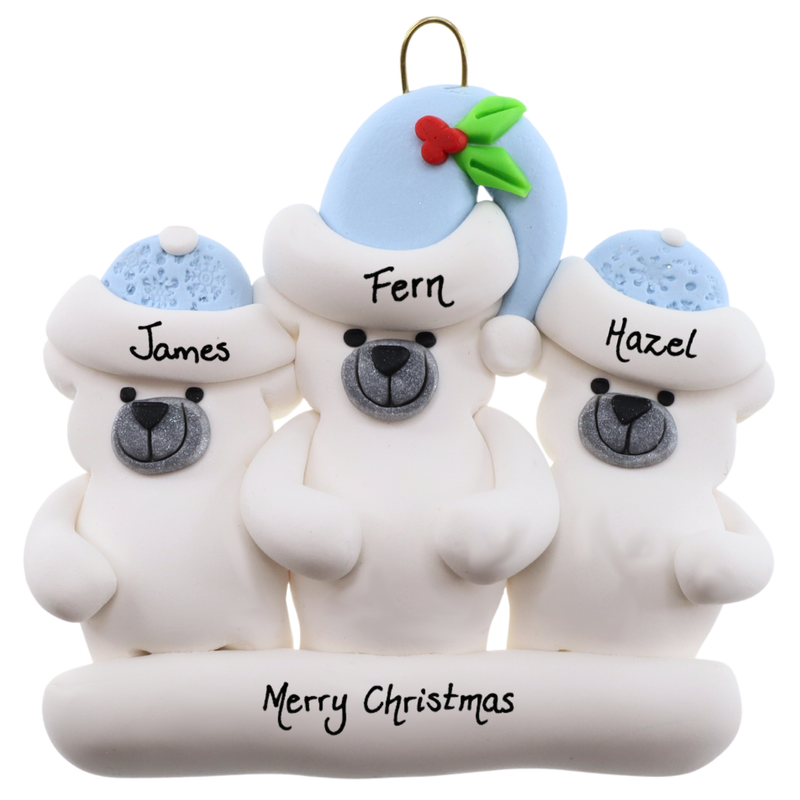 Polar Bear Single Family of 3 Christmas Ornament (new colors)
