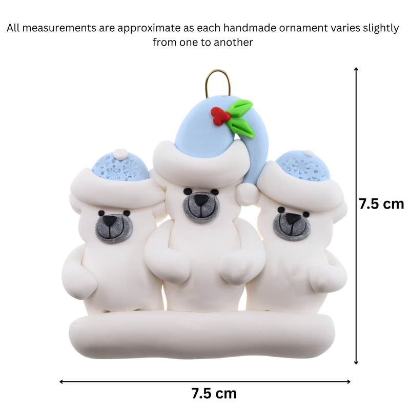 Polar Bear Single Family of 3 Christmas Ornament (new colors)