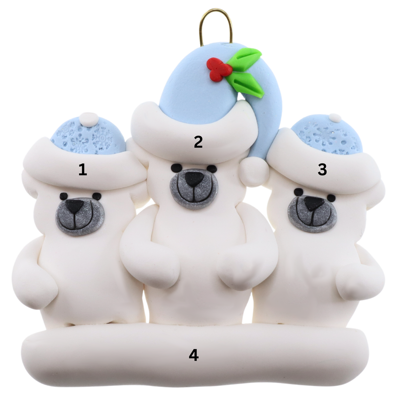 Polar Bear Single Family of 3 Christmas Ornament (new colors)