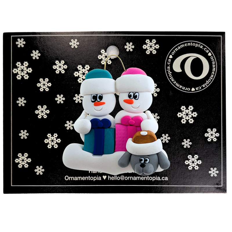 Present Snowmen Family of 2 with 1 Pet Christmas Ornament
