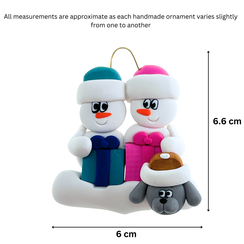 Present Snowmen Family of 2 with 1 Pet Christmas Ornament