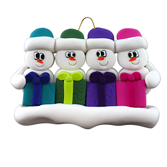 Present Snowmen Family of 4 Ornament