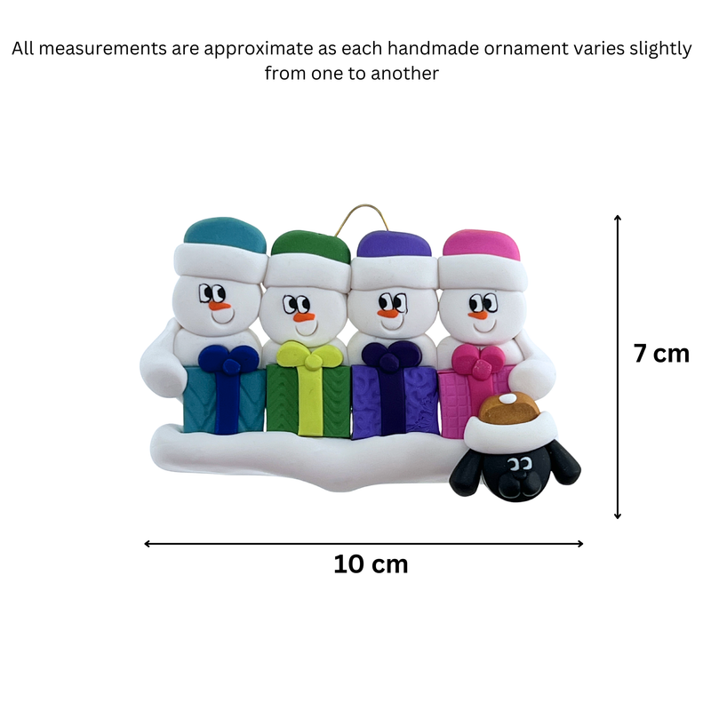 Present Snowmen Family of 4 with 1 Pet Christmas Ornament