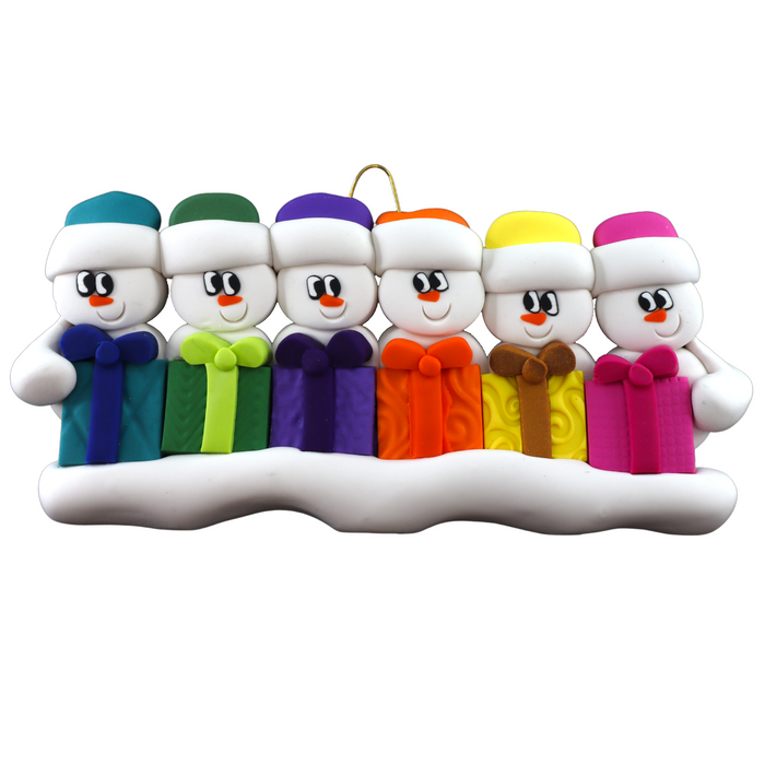 Present Snowmen Family of 6 Christmas Ornament