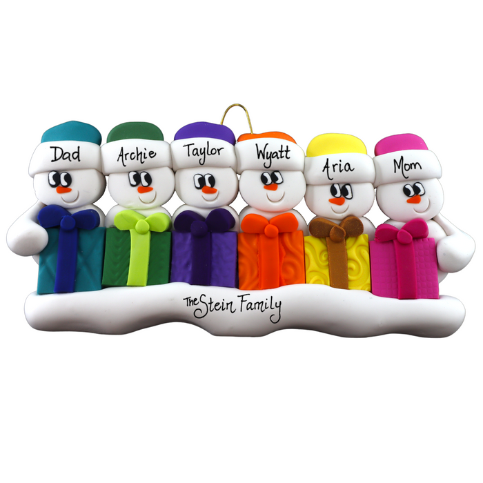 Present Snowmen Family of 6 Christmas Ornament