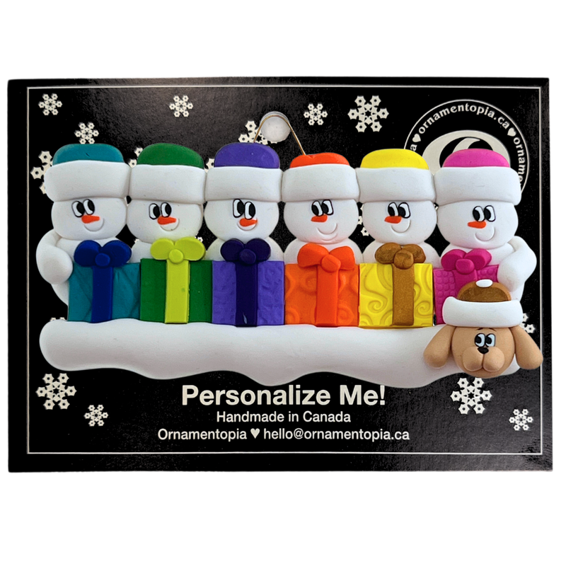 Present Snowmen Family of 6 with 1 Pet Christmas Ornament