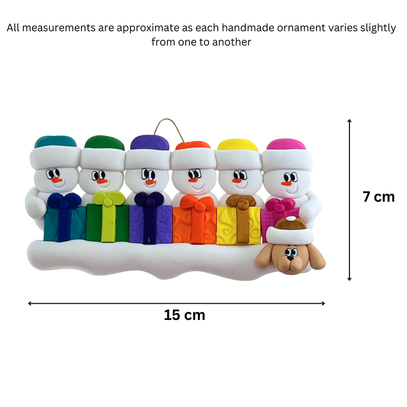 Present Snowmen Family of 6 with 1 Pet Christmas Ornament