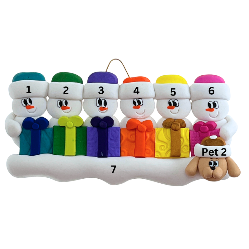 Present Snowmen Family of 6 with 1 Pet Christmas Ornament