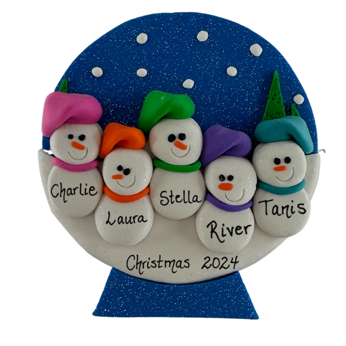 Snow Globe Family of 5 Ornament