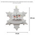 Family ornament with 2 white snowmen stacked on top of a glitter white snowflake, graphed to show size (9x10cm).
