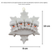 Family ornament with 4 white snowmen stacked on top of a glitter white snowflake, graphed to show size (9x10cm).