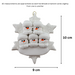 Family ornament with 5 white snowmen stacked on top of a glitter white snowflake, graphed to show size (9x10cm).