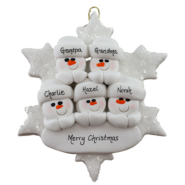 Snowflake Family of 5 Christmas Ornament