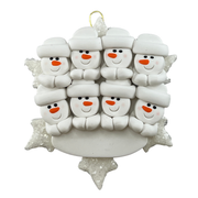 Ornament with six snowmen on a white background