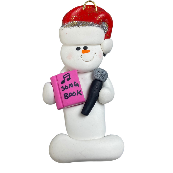 Snowman Karaoke Singer Pink Ornament