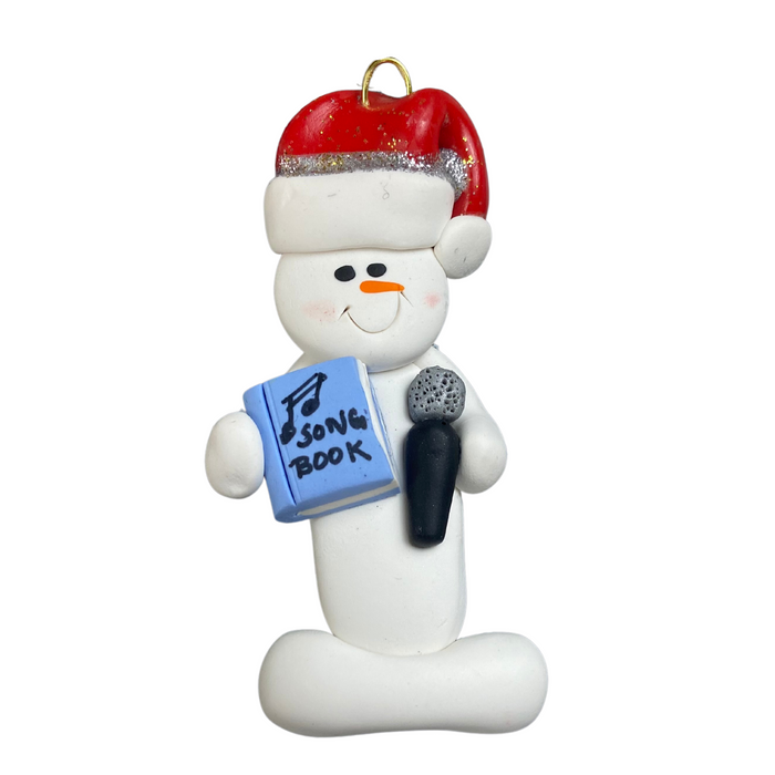 Snowman Karaoke Singer Blue Ornament