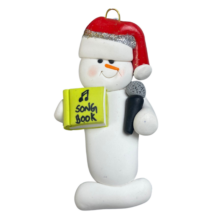 Snowman Karaoke Singer Green Ornament