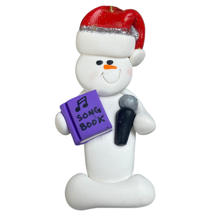 Snowman Karaoke Singer Purple Ornament