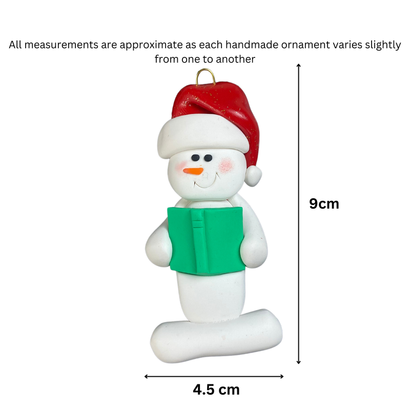 Snowman Book Lover Green Christmas Ornament