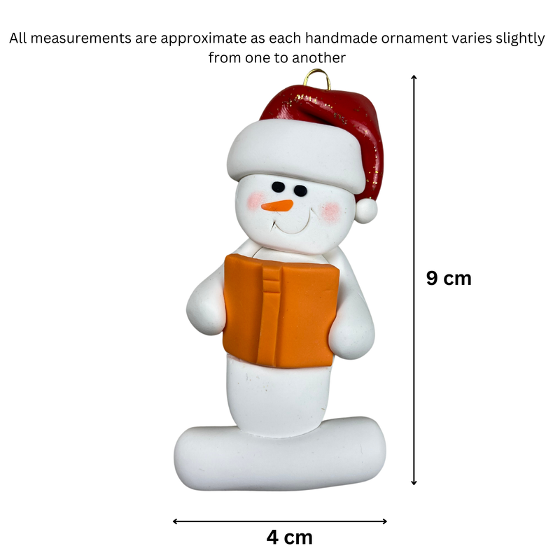 Snowman Book Lover Orange Christmas Ornament